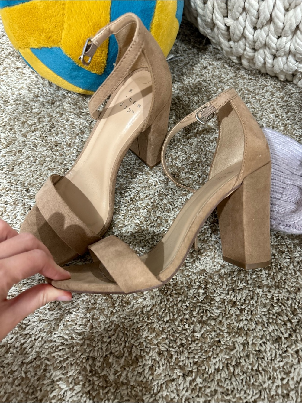 a new day Taupe Block Heel Ankle Strap Sandals